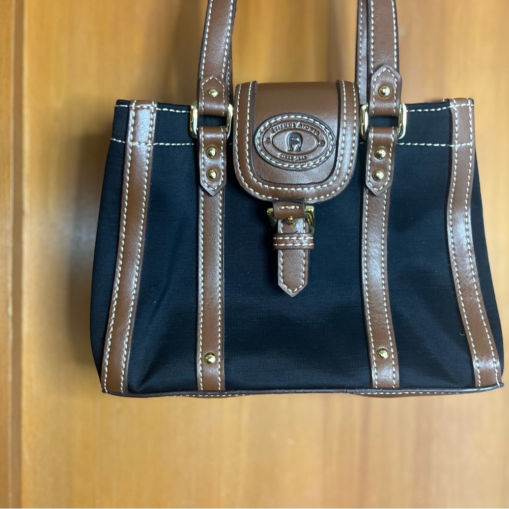 Etienne Aigner Minibag Black Fabric with Brown Leather NWOT